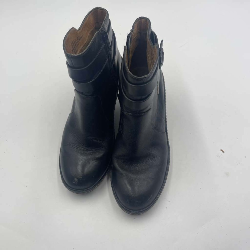 Sofft Womens Black Leather Wedge Ankle Boots Buckle Zip Moto Booties 6.5M